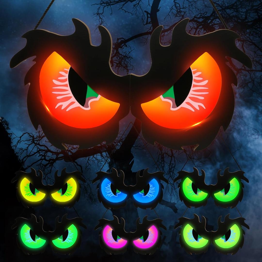 BlcTec Halloween Decorations Spooky Eyes Lights, 21 Inch Large Wooden Halloween Window Eye Lights with 7 Color Modes and USB/Battery Operated for Home, Wall, Window, Trees Halloween Dcor, Style B