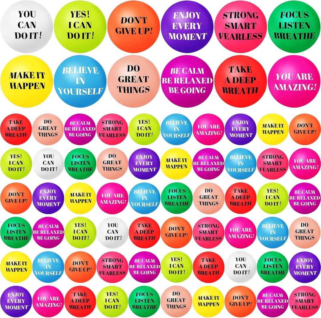96 Pieces Motivational Stress Balls 2 Inch Inspirational Stress Relief Ball Bulk Hand Exercise Balls Encouraging Colorful Foam Balls Anxiety Small Balls with Quotes for Kids Adults Teens, 12 Styles
