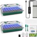 BlumWay Seed Starter Tray with Grow Light, 2 Pack 80 Cells Seedling Tray Kit with Humidity Dome/Indoor Plant Starter Kit, Adjustable Brightness Plant Germination Trays-Green