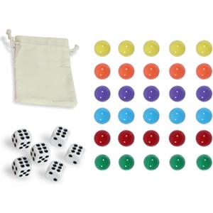 HOROW 30Pcs Wahoo Board Game Replacement Marbles 6 Colors Marbles,6 Dices and 1 Storage Bag for Aggravation Wahoo Board Game(14MM)