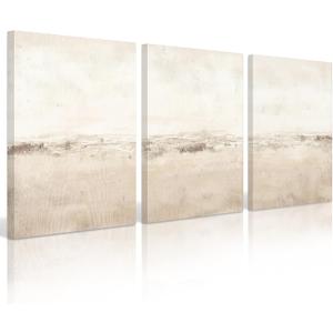 Baccone Beige Abstract Wall Art Set of 3 Neutral Canvas Wall Art Prints Boho Abstract Picture Modern Abstract Art Wall Decor Minimalist Artwork for Living Room Bedroom Decor 24x36 Inch Wrapped Canvas