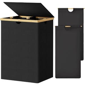 WOWLIVE 165L Double Laundry Hamper with Lid Bamboo Laundry Basket 2 Section,Large Dirty Clothes Hamper with Removable Linner Bags,Laundry Bin Organizer Storage for Dorm,Bedroom,Bathroom,Black (165L (21.1 x 15.8 x 30.1 Inches)) WOWLIVE 165L Double Laundry Hamper with Lid Bamboo Laundry Basket 2 Section,Large Dirty Clothes Hamper with Removable Linner Bags,Laundry Bin Organizer Storage for Dorm,Bedroom,Bathroom,Black (165L (21.1 x 15.8 x 30.1 Inches))