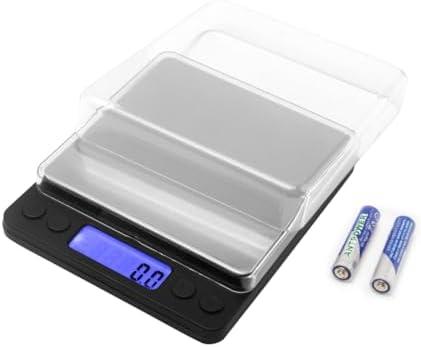 Small Digital Food Kitchen Scale, Jewelry Laboratory Measuring Scale, Black mini Pocket Type, 3000g/0.1g, Suitable for Kitchen Laboratories, etc., with Peeling Function, 2 Trays, Including Batteries.