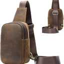 Genuine Leather Sling Bags for Men Crossbody Purse Vintage Small Messenger Shoulder Bag for Phone Side Chest Daypack Bag (Brown)