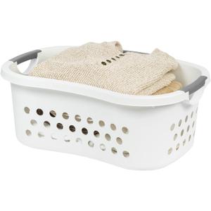 IRIS USA Laundry Basket Hamper Bag, Large Plastic 50L / 1.5 Bushel Dirty Clothes Sorter Bin Organizer for Blankets Bathroom Dorm Bedroom with Ventilation Holes Hip Hold Built-In Carry Handles, White
