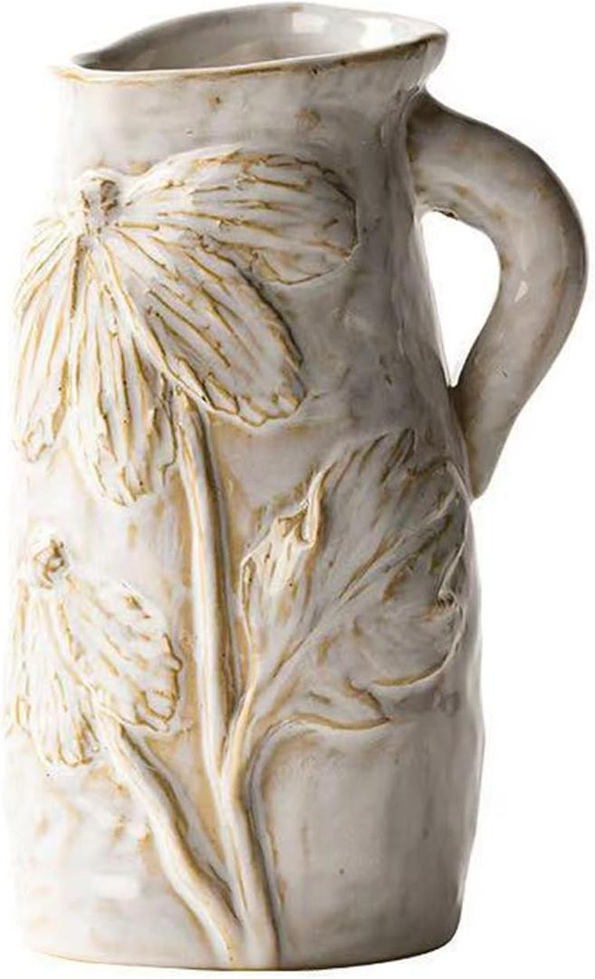 Small Ceramic Vase for Flowers - Handmade Decorative Pitchers Vase,Modern Boho Ins Style Decorative Vase for Fresh or Dried Flowers,Unique Cute Decor Small Vase for Home Decor