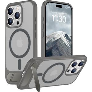 Temdan Magnetic Compatible with iPhone 15 Pro Max Case, [Built-in Invisible Kickstand][Compatible with MagSafe] [Military Grade Shockproof] Slim Translucent Matte Phone Case for iPhone 15 Pro Max 6.7" (Gray)