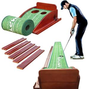 Putting Mat, Putting Green Indoor Smoothly Velvet Crystal Mat, Pine Wood Putting Matt for Indoors, Non-Slip Putting Mat with No-Jamming Ball Return, Training Accuracy Speed for Home Office Backyard