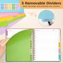 Hardcover Spiral Notebook Journal for Women & Men, Cute 5 Subject Notebook College Ruled for School & Work, Journaling Notebooks with Removable Dividers Tabs, 8" x 10", 300 Pages, Happy Stripes