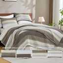 Andency California King Quilt Set Mocha Brown, 3 Pieces Ultra Soft Lightweight Cal King Bedspreads & Coverlets Set, Patchwork Striped Quilted Bedding Sets for All Seasons (112"x104")
