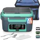 Cordless Electric Heated Lunch Box, XL 6.3Cups Rechargeable Food Warmer Lunch Box with Self Heating, Smart Timer, Adjustable Temperature, Leakproof, BPA Free, Removable Divider