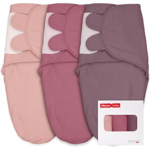 GLLQUEN BABY Girl Swaddles 0-3 Months - 3 Pack Baby Swaddles Sack for Newborn, Infant Sleep Sack, Easy Swaddling Wrap, Soft Color Gradient, Nursery Swaddle Blankets Essentials (Pink & Berry Tone)