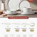 Famiware Milkyway Stoneware Dinnerware Sets with Pasta Bowls, Service for 4 (16 Pieces), Plates and Bowls Sets -Scratch Resistant, Microwave and Dishwasher Safe Dishes Set, White