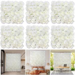 RIDDSEE 6pcs Flower Wall Backdrop16.5 x16.5 Artificial Floral Panels-White