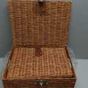 Set of 3 Woven Wicker Storage Basket Box with Lid & Lock, Built-in Carry Handles, Multifunctional Storage Organiser for Nursery, Baby, Clothes, Toys, Books, Large/Medium/Small Size (Natural)
