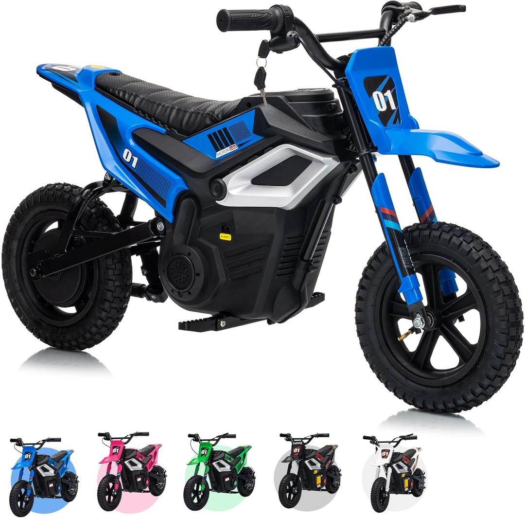 24V Kids Electric Dirt Bike, 350w Motorcycle with 13.67 MPH Max Speed & 12-Mile Range,Rear Wheel Suspension, Twist Grip Throttle, Rubber Tires