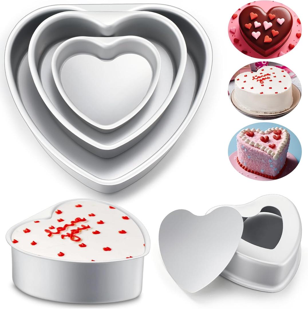 6 Pcs Heart Cake Pan Aluminum Cake Pan with Removable Bottom 4/6 /8 Inch Nonstick Baking DIY Baking Mold Tool for Mother's Day Wedding Birthday Holiday Party