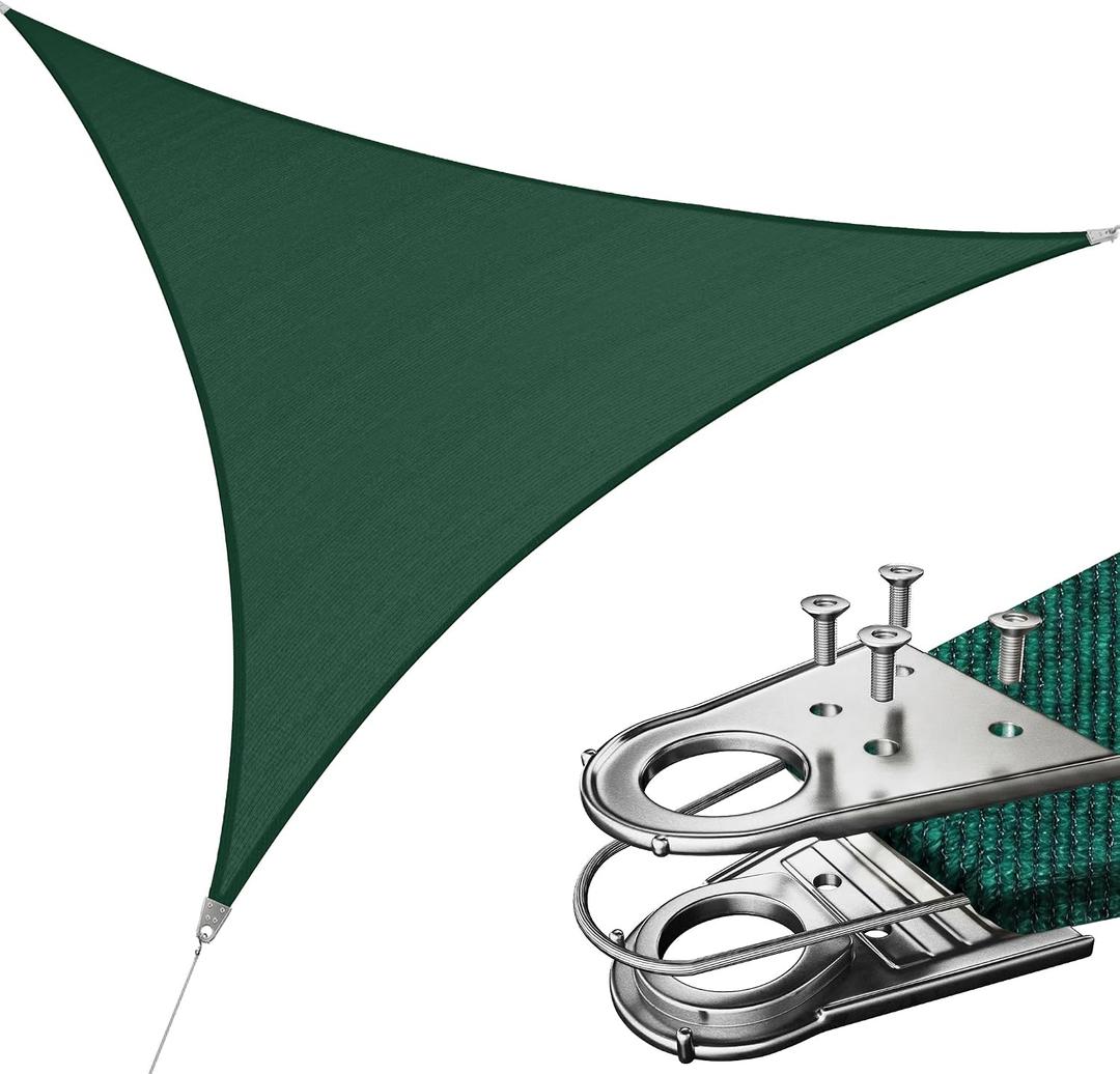 Royal Shade 22' x 22' x 22' Green Triangle Super Ring Sun Shade Sail Canopy RSAWTN, Heavy Duty Durable Structure, Reinforced Corners & Edges, 260 GSM Permeable Fabric (We Make Custom Size)