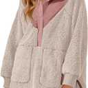 Panadila Womens Half Snap Fleece Pullover Oversized Fuzzy Sweatshirt with Pockets Trendy Warm Sherpa Sweater (Large, Apricot)