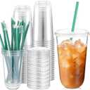 Baderke 25 Set Plastic Cups with Lids and Straws, Disposable Plastic Iced Coffee Cup for Cold Beverage Juice Smoothie Crystal for Coffee Shops Party Catering(Clear,18 oz)