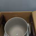 LE TAUCI 12 Inch Plant Pot with Acacia Wood Stand, Ceramic Large Planters for Indoor Plants, Indoor Pots for Plants Office Living Room, Cylinder Planter with Drainage Hole and Plug, Neutral Gray