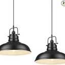 zeyu Black Pendant Lighting, 2 Pack Hanging Kitchen Lights, 1-Light Pendant Light with Metal Dome Shade, Matte Black Finish, 016-1M-2PK BK