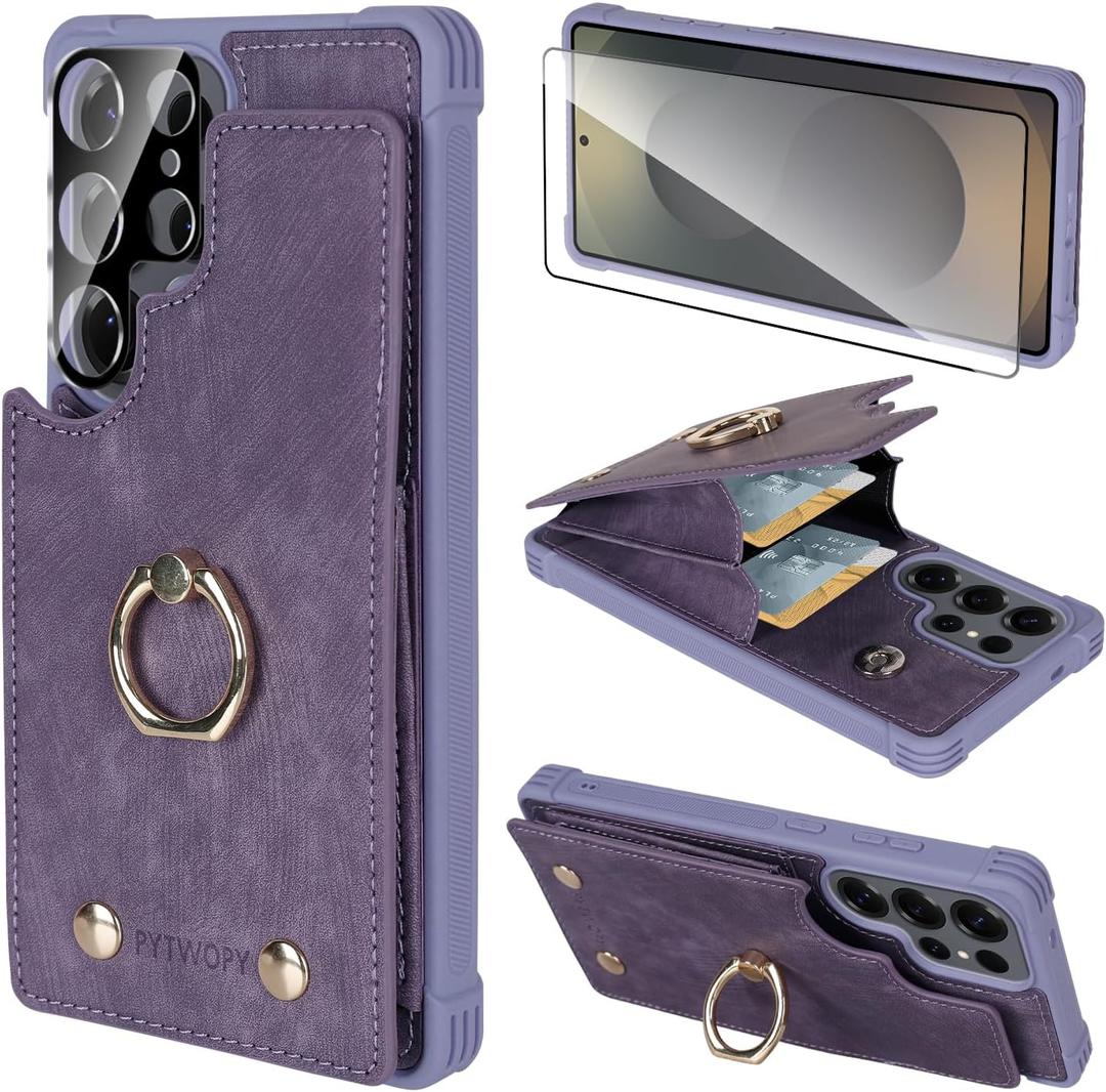 Wallet Case Compatible for Galaxy S25 Ultra with Card Holder,360Rotation Ring Stand and RFID Blocking for Samsung Galaxy S25 Ultra 6.9 inch,Lavenders