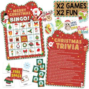 Christmas Bingo Game for Large Groups, 30 Player, Christmas Games for Adults, Family Party & Classroom, Fun Xmas Party Activities, Holiday Entertainment Games