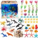 Teyva Daily 60 Pcs Ocean Diorama Kit Habitat Project Box Set Ocean Diorama Supplies Include Sea Animal Figures Artificial Coral Artificial Trees Sea Grass with Cardboard for DIY Craft Gifts