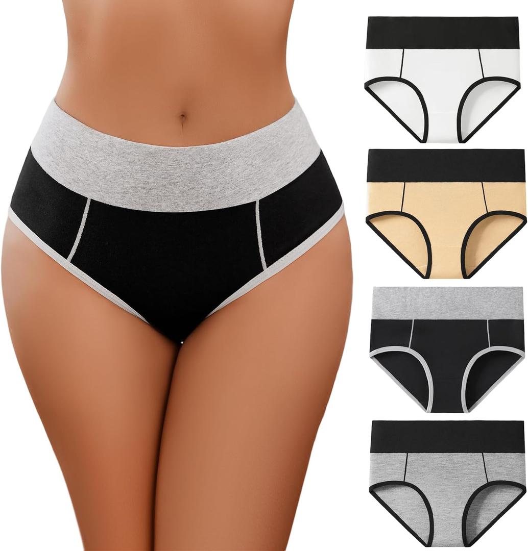 Avidlove Womens Underwear Cotton Hipster Panties High Waist Briefs Color Clash Underpants 1-4 Packs (X-Large)