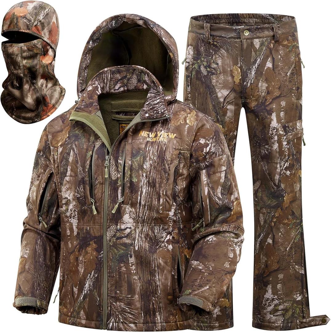 NEW VIEW Camo Hunting Clothes for Men, Quiet Warm Fleece Lining, Cold Weather Deer Hunting Jacket and Pants with Face Mask
 (XX-Large)