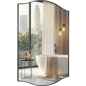 ANDY STAR Black Bathroom Mirror, 20"x30" Scalloped Wall Mirror in Stainless Steel Metal Frame, Unique Vanity Mirror with Modern Curved Edge Design, Ideal for Bathroom, Bedroom, Entryway