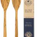 Olive Wood Spatula Set of 2 - Artisan Handcrafted 12" Curved Wood Turners - 100% Natural, Food-Safe Oil Finish - Durable Solid Kitchen Utensils for Nonstick Cookware - Unique Grain