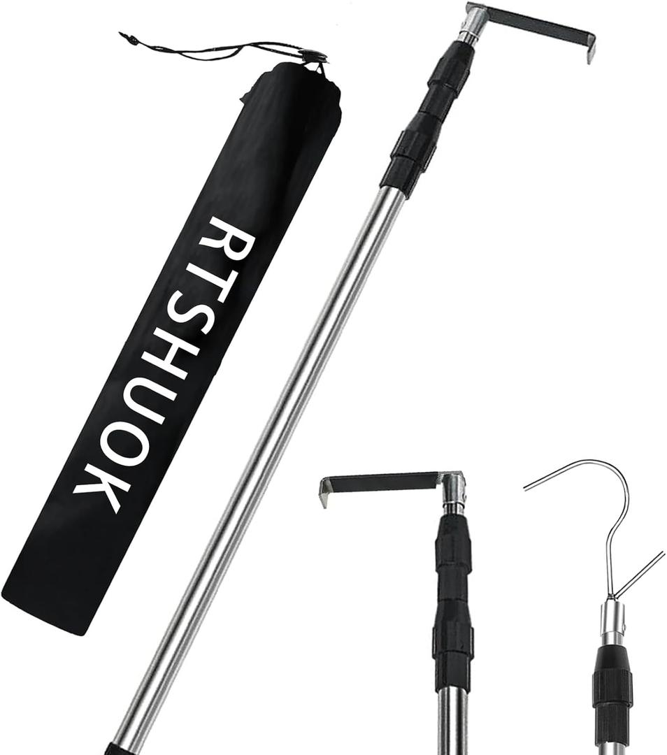 6.5 Ft Truck Cargo Grabber Reach Retriever Tool,Expandable Heavy Duty Stainless Steel Truck Telescoping Pull Pole with Two Hooks for Pickup Truck SUV Boat Accessories (Black)