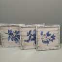 Leaves Wooden Wall Art Plant: Natural Botanical Print on Rustic Wood Artworks Painting Framed for Dinging Room (12x 12x 3 Panels)