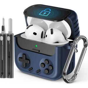 Lnesore for Airpods 4 Case with Lock,Compatible with Airpods 4 with Active Noise Cancellation Cases,Classic Cool Funny Game Console Air pods4 Case Cover for Men Boy with Cleaner Kit(Navy Blue)