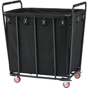 Hoctieon Large Laundry Cart with Wheels, 400L Heavy Duty Laundry Basket Organizer, Rolling Hamper Sorter for Clothes Storage, Industrial Dirty Clothes Hamper for Home & Hotel, Black (1 Section-400L)