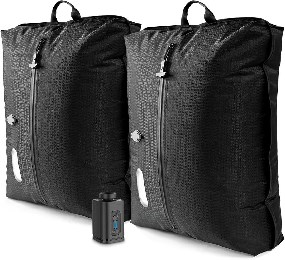 Vacuum Travel Bags with PumpElectric Wireless Air Pump, Double Layer Vacuum Seal Bags for Clothing Travel, 2PC Airless vacuum bags for travel with IP67 Waterproof (2PC+Pump)