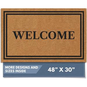 Barnyard Designs Natural Coco Coir Heavy Duty Backing Doormat - Large Cute Non-Slip Front Door Welcome Mat for Outside Entrance or Porch Entry, Brown (30x48, Welcome)