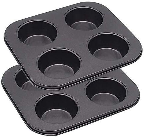 4 Cup Muffin Pan 2 Pcs (8.5 X 7.48 Inch) Air Fryer Small Oven Cupcake Baking Pan Non Stick No Toxic Bakeware