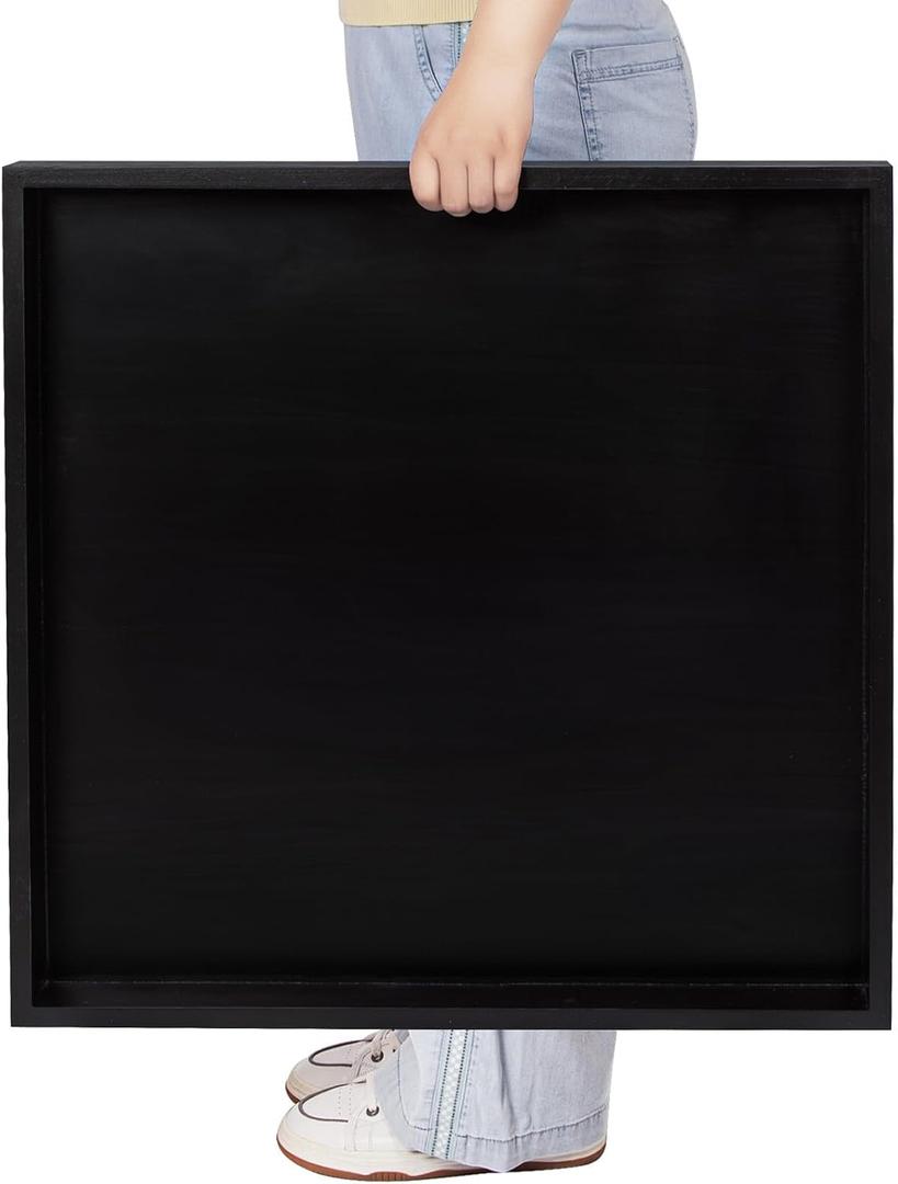 Wood Ottoman Tray, Square Solid Wood Serving Tray for Ottoman, Large Decorative Tray for Drinks, Snacks & Living Room Decor, 24 Inches Black