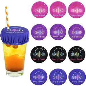 12pcs Universal Drink Lids, Drink Covers Scrunchie for Alcohol Protection Women's Drink Protectors with Straw Holes Polyester Fabric Elastic Protective Cup Cover for Nightclubs Parties
