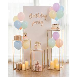 Cylinder Pedestal Stands for Party: Three-Piece Set - 23.6"/31.5"/39.4" Tall Cake Pedestal Stand for Party - Gold Cylinder Cake Table for Outdoor Indoor