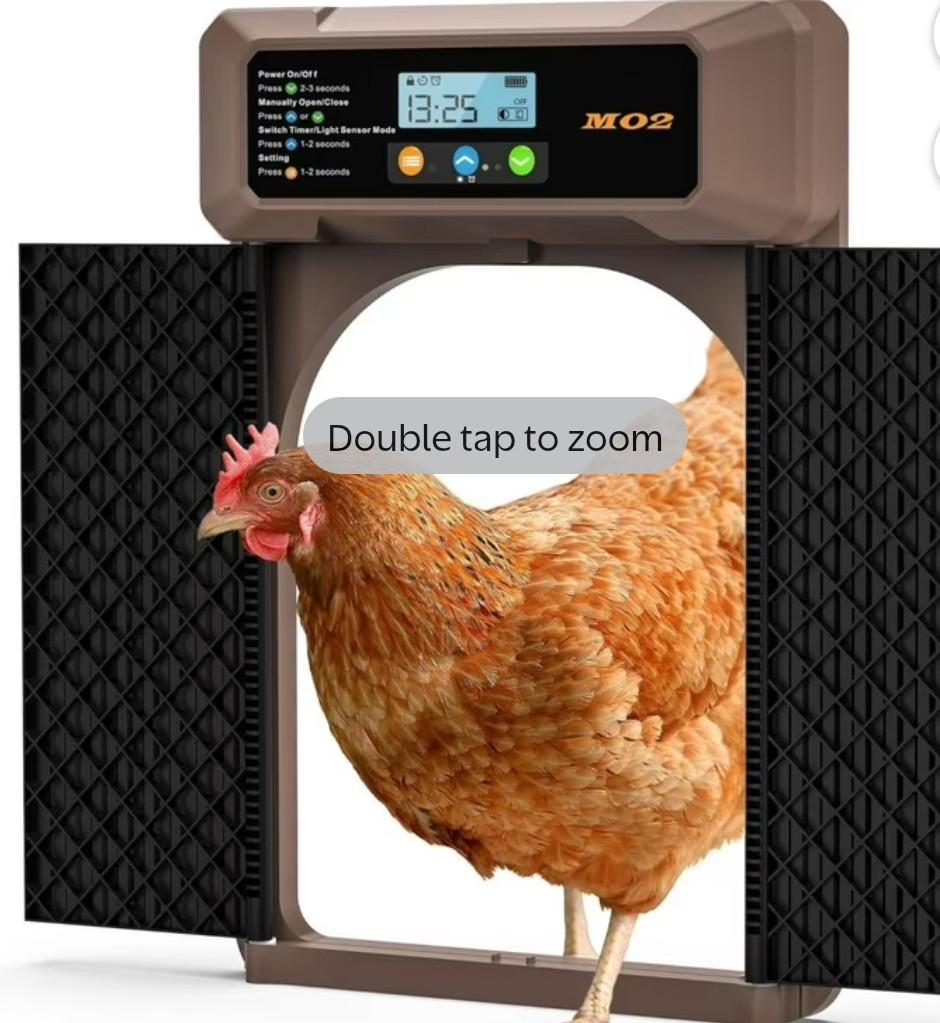 Automatic Chicken Coop Door Solar Powered with Single-Direction Double Door, LCD Screen Electric Chicken Door with 4 Open Mode of Timer, Light Sensor, Remote Control, Manual, Rechargeable Poultry Door