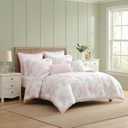 Laura Ashley - Queen Bonus Comforter Set, Reversible Bedding with a Soft Feel, 7 Piece Bed Set with Matching Pillowcases, Euro Shams, & Throw Pillow Covers (Serenity Roses/Mattie Stripe Pink)