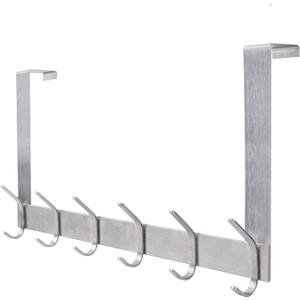 YUMORE Over The Door Hooks, Stainless Steel Heavy Duty Door Hanger for Coats Robes Hats Clothes Towels, Hanging Towel Rack Organizer, Easy Install Space Saving Bathroom Hooks (Brushed Finish)