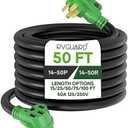 RVGUARD 50 Amp 50 Foot RV/EV Extension Cord, NEMA 14-50P/R Heavy Duty Extension Cord with LED Power Indicator and Cord Organizer, Green, ETL Listed