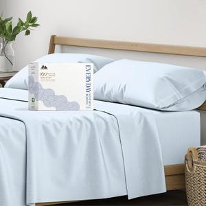 Mayfair Linen 100% Organic Cotton Sheets California King Size - 4 PC Organic Cotton Cal King Size Percale Weave Sheet Set, Soft, Cooling & Crisp, 16" Deep Pocket Hotel Quality Bedding Set - Light Blue