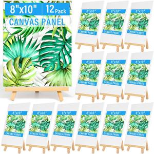 Canvas Painting Party Kit for Adults and Kids, 24Pack 8 x 10 Inch Canvas Boards and Wooden Easels Stands for Group Painting Sip and Paint Night