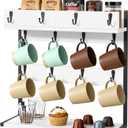 Coffee Mug Holder Wall Mount  2 Tier Mug Rack Stand with Storage Base for 12 Cups for Kitchen, Dining Room Counter Organizer, Coffee Bar Decor Accessories